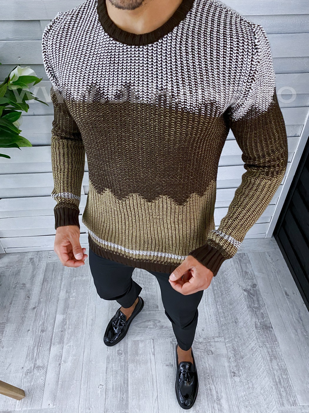 Pulover barbati gros slim fit maro zr t3626 80-5